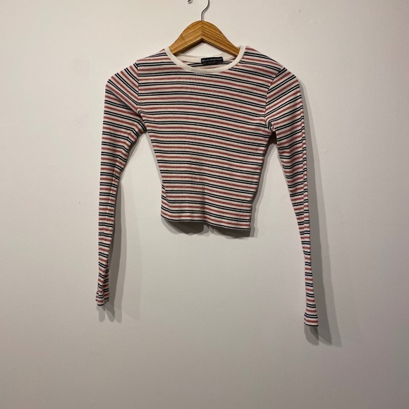 Brandy Melville Red and Black Striped Ribbed Long Sleeve Top - Picture 1 of 4